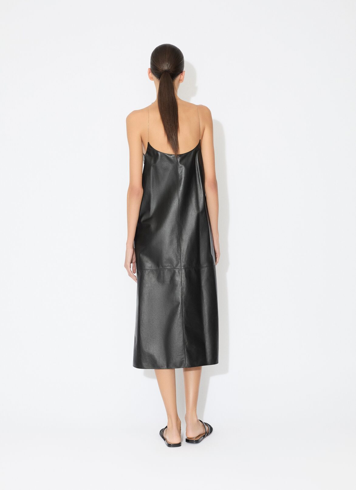 LEATHER SLIP DRESS ALAÏA BLACK LEATHER SLIP DRESS